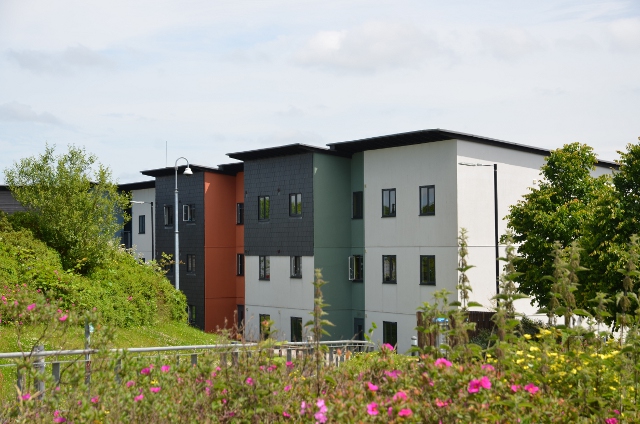 View of the outside of student accommodation at Penryn Campus